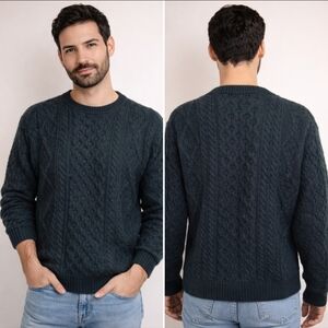 ARAN Crafts Irish wool Fisherman Cable Knit Sweater M Unisex Green Blue